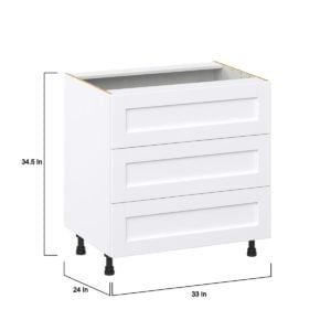 Dahlia Bright White  Shaker Assembled Base Cabinet with Three 10 in. Drawers (33 in. W X 34.5 in. H X 24 in. D)