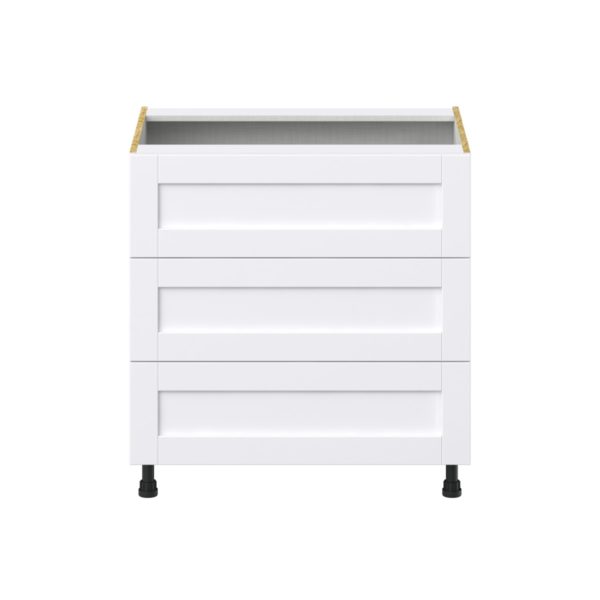 Dahlia Bright White  Shaker Assembled Base Cabinet with Three 10 in. Drawers (33 in. W X 34.5 in. H X 24 in. D)