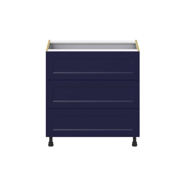 Camellia Painted Midnight Blue Recessed Assembled Base Cabinet with Three 10 in. Drawers and 1 Inner Drawer (33 in. W X 34.5 in. H X 24 in. D)