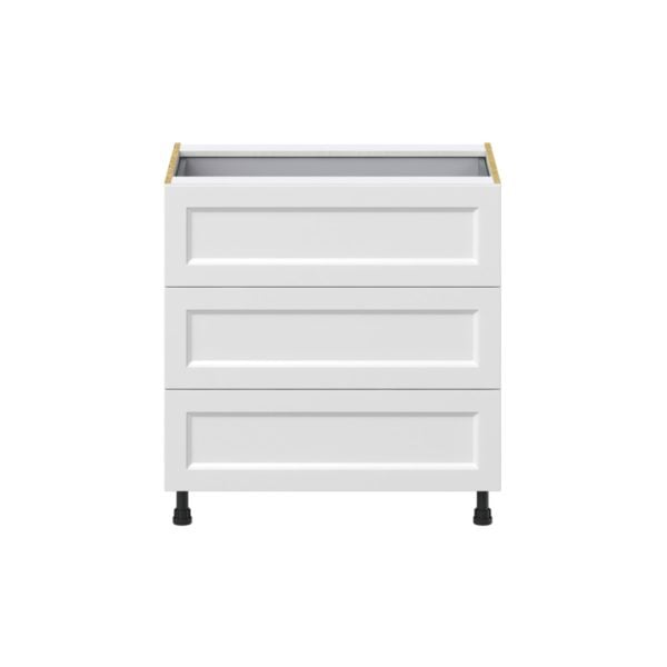 Magnolia Painted Bright White Recessed Assembled Base Cabinet with Three 10 in. Drawers and 1 Inner Drawer (33 in. W X 34.5 in. H X 24 in. D)