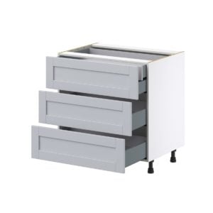 Sea Holly Light Gray  Shaker Assembled Base Cabinet with Three 10 in. Drawers and 1 Inner Drawer (33 in. W X 34.5 in. H X 24 in. D)