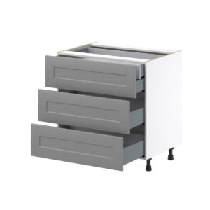 Willow Painted Slate Gray  Shaker Assembled Base Cabinet with Three 10 in. Drawers and 1 Inner Drawer (33 in. W X 34.5 in. H X 24 in. D)