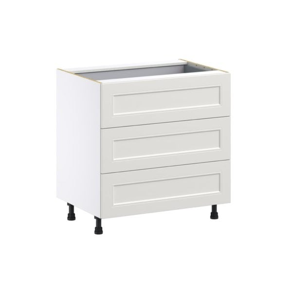 Wisteria Painted Light Gray Recessed Assembled Base Cabinet with Three 10 in. Drawers and 1 Inner Drawer (33 in. W X 34.5 in. H X 24 in. D)