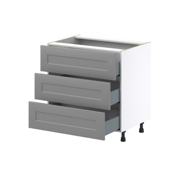 Willow Painted Slate Gray  Shaker Assembled Base Cabinet with Three 10 in. Drawers (33 in. W X 34.5 in. H X 24 in. D)