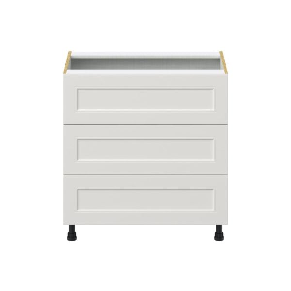 Wisteria Painted Light Gray Recessed Assembled Base Cabinet with Three 10 in. Drawers (33 in. W X 34.5 in. H X 24 in. D)