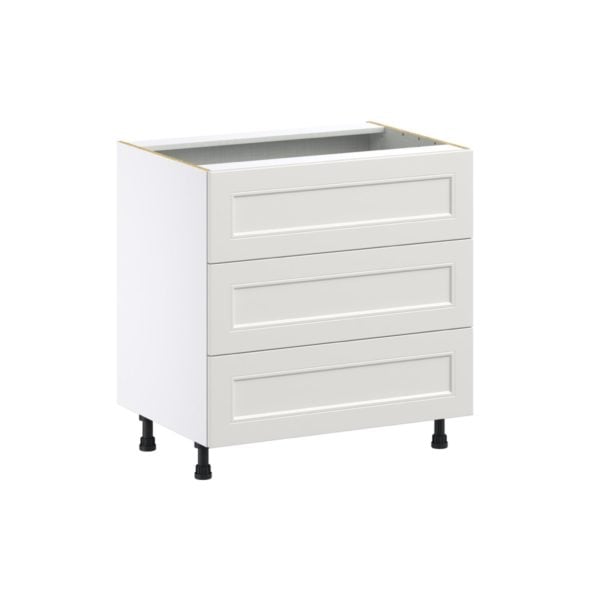 Wisteria Painted Light Gray Recessed Assembled Base Cabinet with Three 10 in. Drawers (33 in. W X 34.5 in. H X 24 in. D)