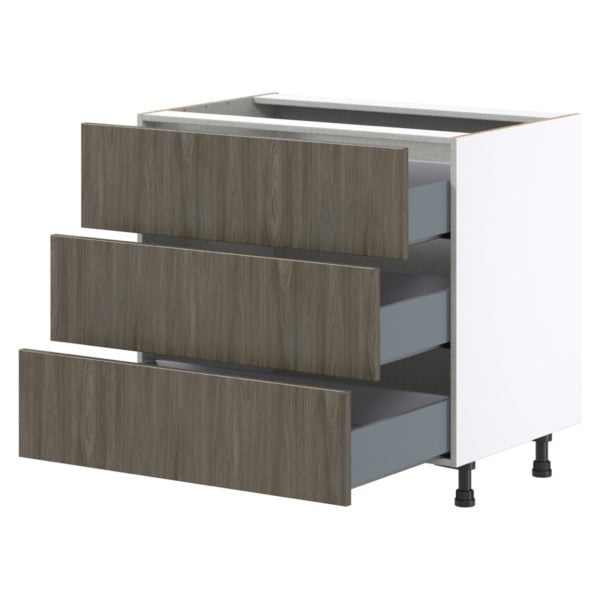 Cordyline Textured Slab Walnut Assembled Base Cabinet with Three 10 in. Drawers (36 in. W x 34.5 in. H x 24 in. D)