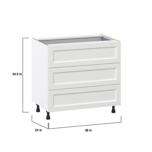 Magnolia Painted Bright White Recessed Assembled Base Cabinet with Three 10 in. Drawers and 1 Inner Drawer (36 in. W x 34.5 in. H x 24 in. D)