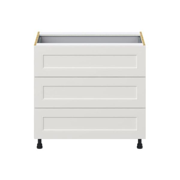 Wisteria Painted Light Gray Recessed Assembled Base Cabinet with Three 10 in. Drawers and 1 Inner Drawer (36 in. W x 34.5 in. H x 24 in. D)