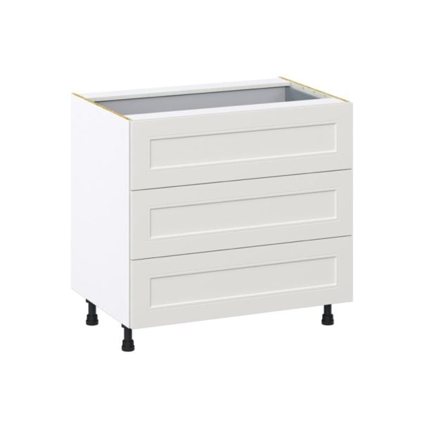 Wisteria Painted Light Gray Recessed Assembled Base Cabinet with Three 10 in. Drawers and 1 Inner Drawer (36 in. W x 34.5 in. H x 24 in. D)