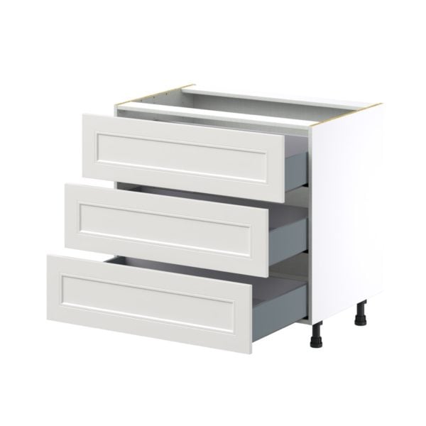 Wisteria Painted Light Gray Recessed Assembled Base Cabinet with Three 10 in. Drawers (36 in. W x 34.5 in. H x 24 in. D)