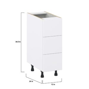 Lily Bright White  Slab Assembled Base Cabinet with Three 10 in. Drawers (12 in. W X 34.5 in. H X 24 in. D)