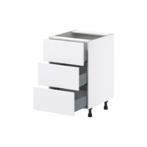 Lily Bright White  Slab Assembled Base Cabinet with Three 10 in. Drawers (21 in. W X 34.5 in. H X 24 in. D)