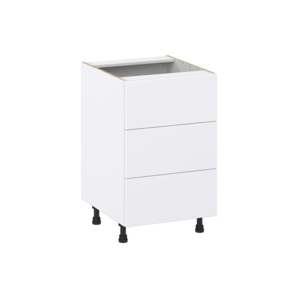 Lily Bright White  Slab Assembled Base Cabinet with Three 10 in. Drawers (21 in. W X 34.5 in. H X 24 in. D)