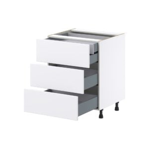 Lily Bright White  Slab Assembled Base Cabinet with 3 Drawers and a Inner Drawer (27 in. W X 34.5 in. H X 24 in. D)