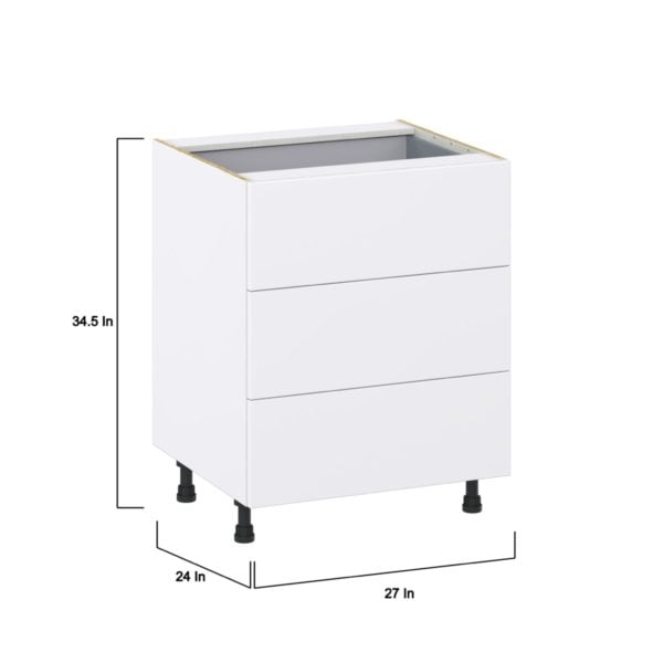 Lily Bright White  Slab Assembled Base Cabinet with 3 Drawers and a Inner Drawer (27 in. W X 34.5 in. H X 24 in. D)