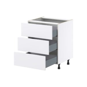 Lily Bright White  Slab Assembled Base Cabinet with Three 10 in. Drawers (27 in. W X 34.5 in. H X 24 in. D)