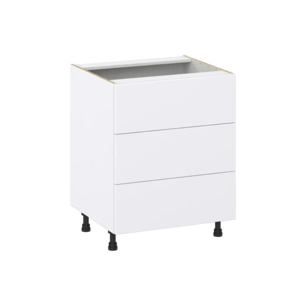 Lily Bright White  Slab Assembled Base Cabinet with Three 10 in. Drawers (27 in. W X 34.5 in. H X 24 in. D)