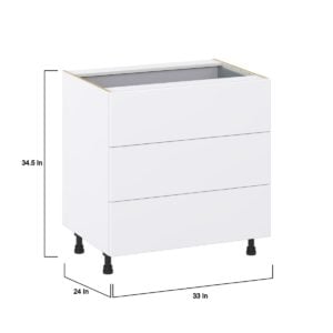 Lily Bright White  Slab Assembled Base Cabinet with Three 10 in. Drawers and 1 Inner Drawer (33 in. W X 34.5 in. H X 24 in. D)