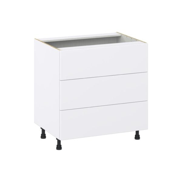 Lily Bright White  Slab Assembled Base Cabinet with Three 10 in. Drawers (33 in. W X 34.5 in. H X 24 in. D)