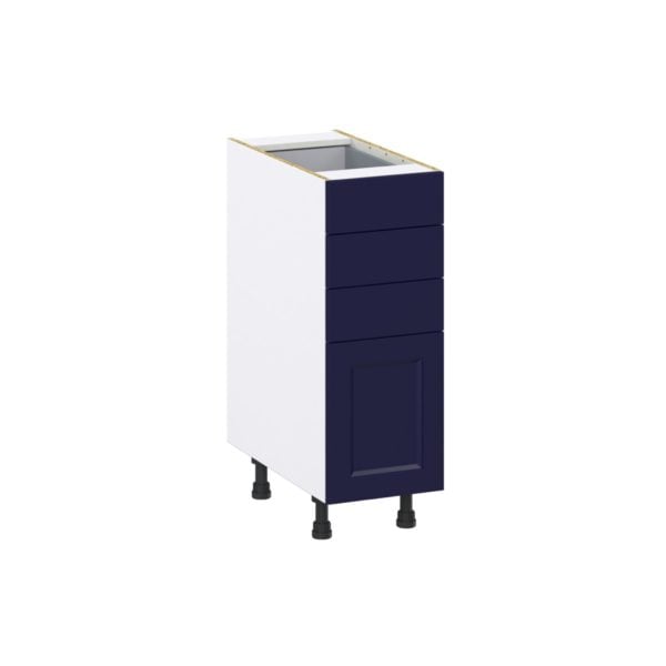 Camellia Painted Midnight Blue Recessed Assembled Base Cabinet with 4 Drawers (12 in. W X 34.5 in. H X 24 in. D)