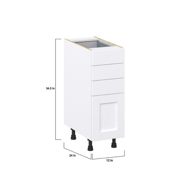 Dahlia Bright White  Shaker Assembled Base Cabinet with 4 Drawers (12 in. W X 34.5 in. H X 24 in. D)