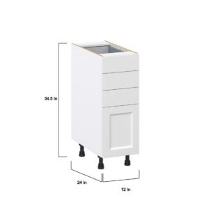 Magnolia Painted Bright White Recessed Assembled Base Cabinet with 4 Drawers (12 in. W X 34.5 in. H X 24 in. D)