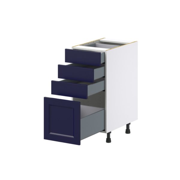 Camellia Painted Midnight Blue Recessed Assembled Base Cabinet with 4 Drawers (15 in. W x 34.5 in. H x 24 in. D)