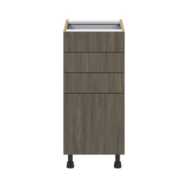 Cordyline Textured Slab Walnut Assembled Base Cabinet with 4 Drawers (15 in. W x 34.5 in. H x 24 in. D)