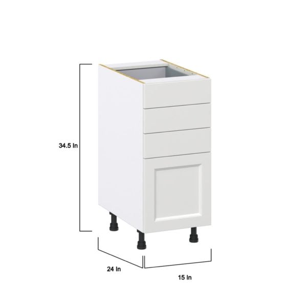 Magnolia Painted Bright White Recessed Assembled Base Cabinet with 4 Drawers (15 in. W x 34.5 in. H x 24 in. D)