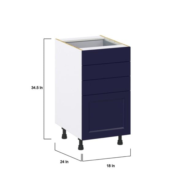 Camellia Painted Midnight Blue Recessed Assembled Base Cabinet with 4 Drawers (18 in. W x 34.5 in. H x 24 in. D)