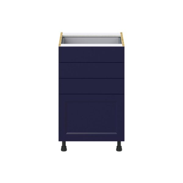 Camellia Painted Midnight Blue Recessed Assembled Base Cabinet with 4 Drawers (21 in. W X 34.5 in. H X 24 in. D)