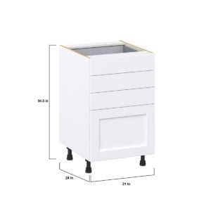 Dahlia Bright White  Shaker Assembled Base Cabinet with 4 Drawers (21 in. W X 34.5 in. H X 24 in. D)