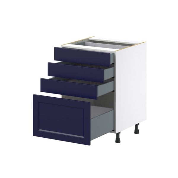 Camellia Painted Midnight Blue Recessed Assembled Base Cabinet with 4 Drawers (24 in. W x 34.5 in. H x 24 in. D)