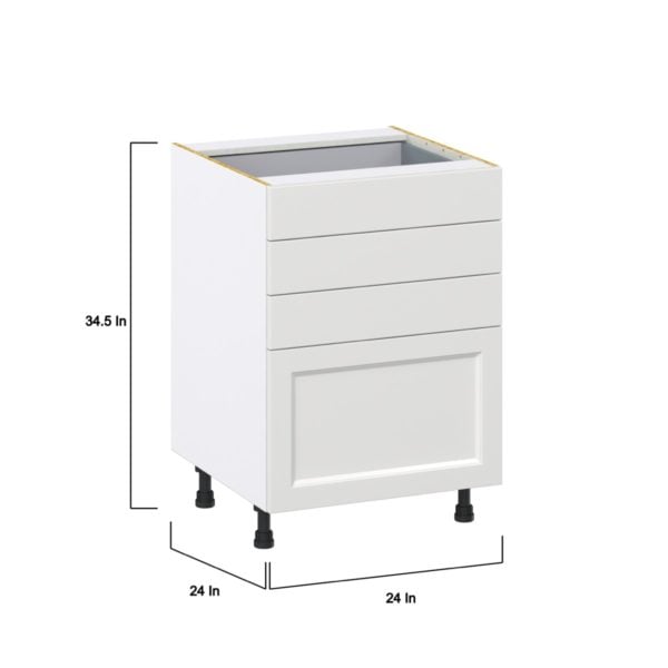 Magnolia Painted Bright White Recessed Assembled Base Cabinet with 4 Drawers (24 in. W x 34.5 in. H x 24 in. D)