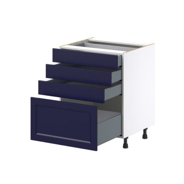 Camellia Painted Midnight Blue Recessed Assembled Base Cabinet with 4 Drawers (27 in. W X 34.5 in. H X 24 in. D)