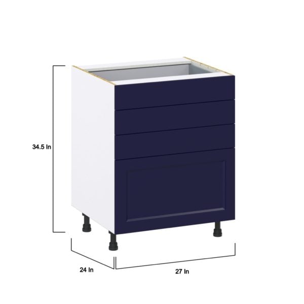 Camellia Painted Midnight Blue Recessed Assembled Base Cabinet with 4 Drawers (27 in. W X 34.5 in. H X 24 in. D)