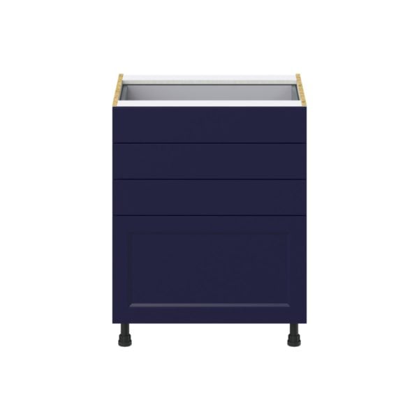 Camellia Painted Midnight Blue Recessed Assembled Base Cabinet with 4 Drawers (27 in. W X 34.5 in. H X 24 in. D)