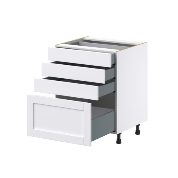 Dahlia Bright White  Shaker Assembled Base Cabinet with 4 Drawers (27 in. W X 34.5 in. H X 24 in. D)