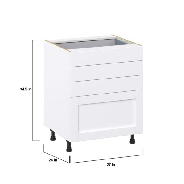 Dahlia Bright White  Shaker Assembled Base Cabinet with 4 Drawers (27 in. W X 34.5 in. H X 24 in. D)