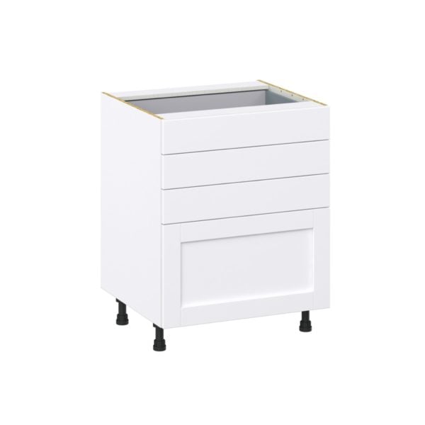 Dahlia Bright White  Shaker Assembled Base Cabinet with 4 Drawers (27 in. W X 34.5 in. H X 24 in. D)