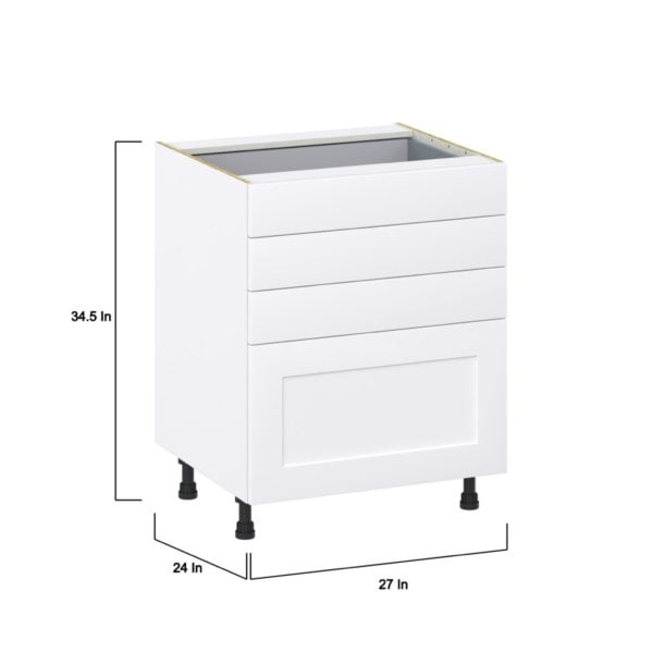 Jasmine Painted Warm White  Shaker Assembled Base Cabinet with 4 Drawers (27 in. W X 34.5 in. H X 24 in. D)