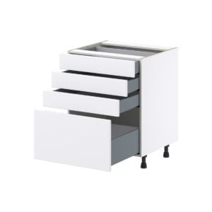 Lily Bright White  Slab Assembled Base Cabinet with 4 Drawers (27 in. W X 34.5 in. H X 24 in. D)