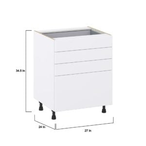 Lily Bright White  Slab Assembled Base Cabinet with 4 Drawers (27 in. W X 34.5 in. H X 24 in. D)