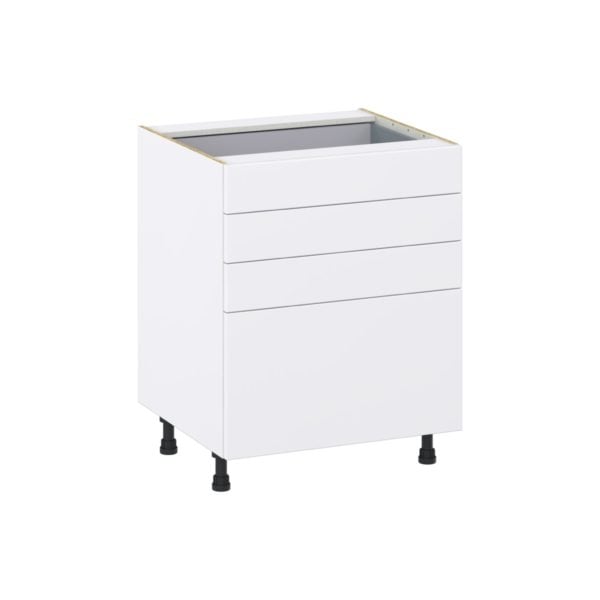 Lily Bright White  Slab Assembled Base Cabinet with 4 Drawers (27 in. W X 34.5 in. H X 24 in. D)