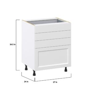 Magnolia Painted Bright White Recessed Assembled Base Cabinet with 4 Drawers (27 in. W X 34.5 in. H X 24 in. D)