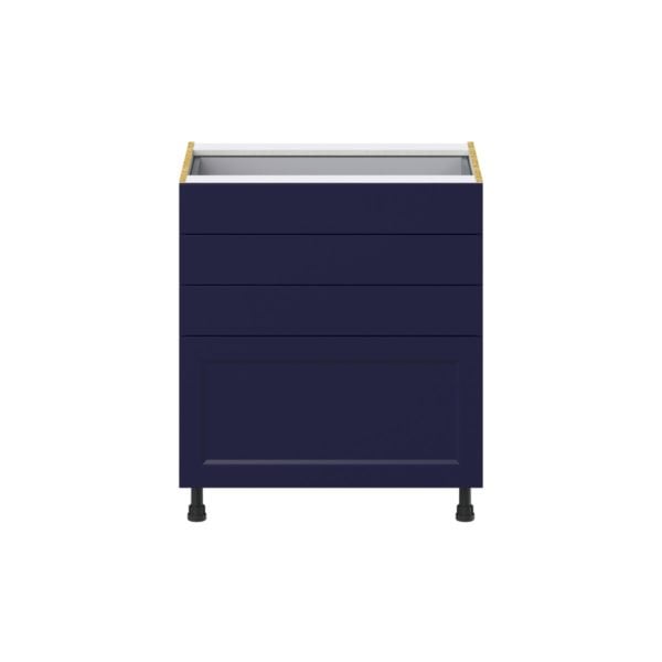 Camellia Painted Midnight Blue Recessed Assembled Base Cabinet with 4 Drawers (30 in. W x 34.5 in. H x 24 in. D)