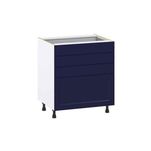 Camellia Painted Midnight Blue Recessed Assembled Base Cabinet with 4 Drawers (30 in. W x 34.5 in. H x 24 in. D)