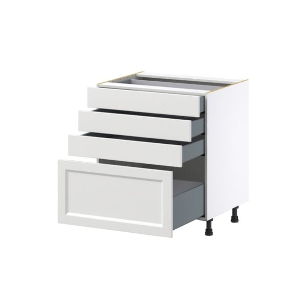 Magnolia Painted Bright White Recessed Assembled Base Cabinet with 4 Drawers (30 in. W x 34.5 in. H x 24 in. D)