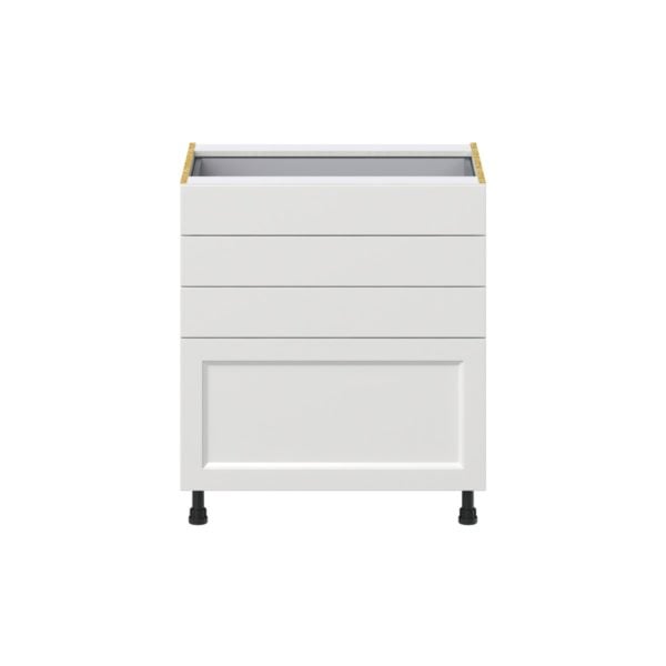 Magnolia Painted Bright White Recessed Assembled Base Cabinet with 4 Drawers (30 in. W x 34.5 in. H x 24 in. D)